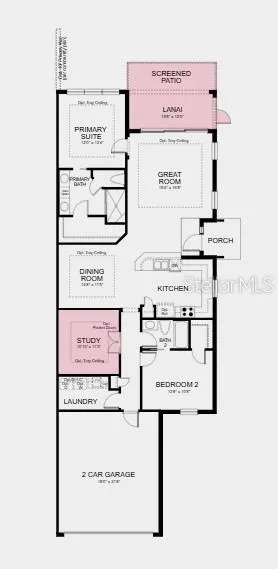 Floor Plan ~ Additional Highlights Include: Tray ceiling package, double pocket doors at study, 8' interior doors, extended screened patio, pre-plumb sink at laundry, whole house impact windows, pendant light package at kitchen