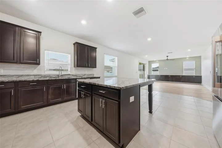Large center island with granite counters