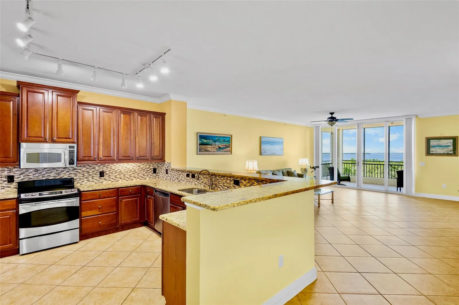 Waterview from kitchen and great room.  Spacious open floor plan.