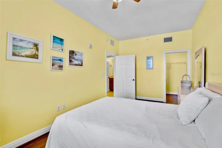 This guest room has a walk-in closet.
