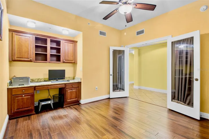 Office with built-in desk.