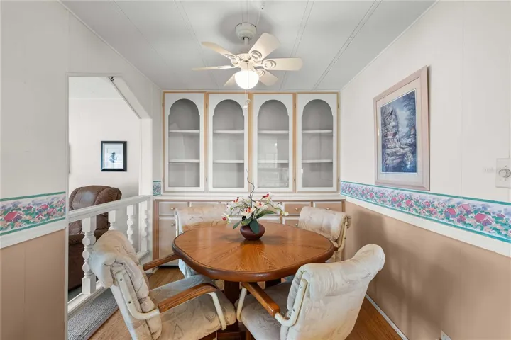 Dining room has built in storage.
