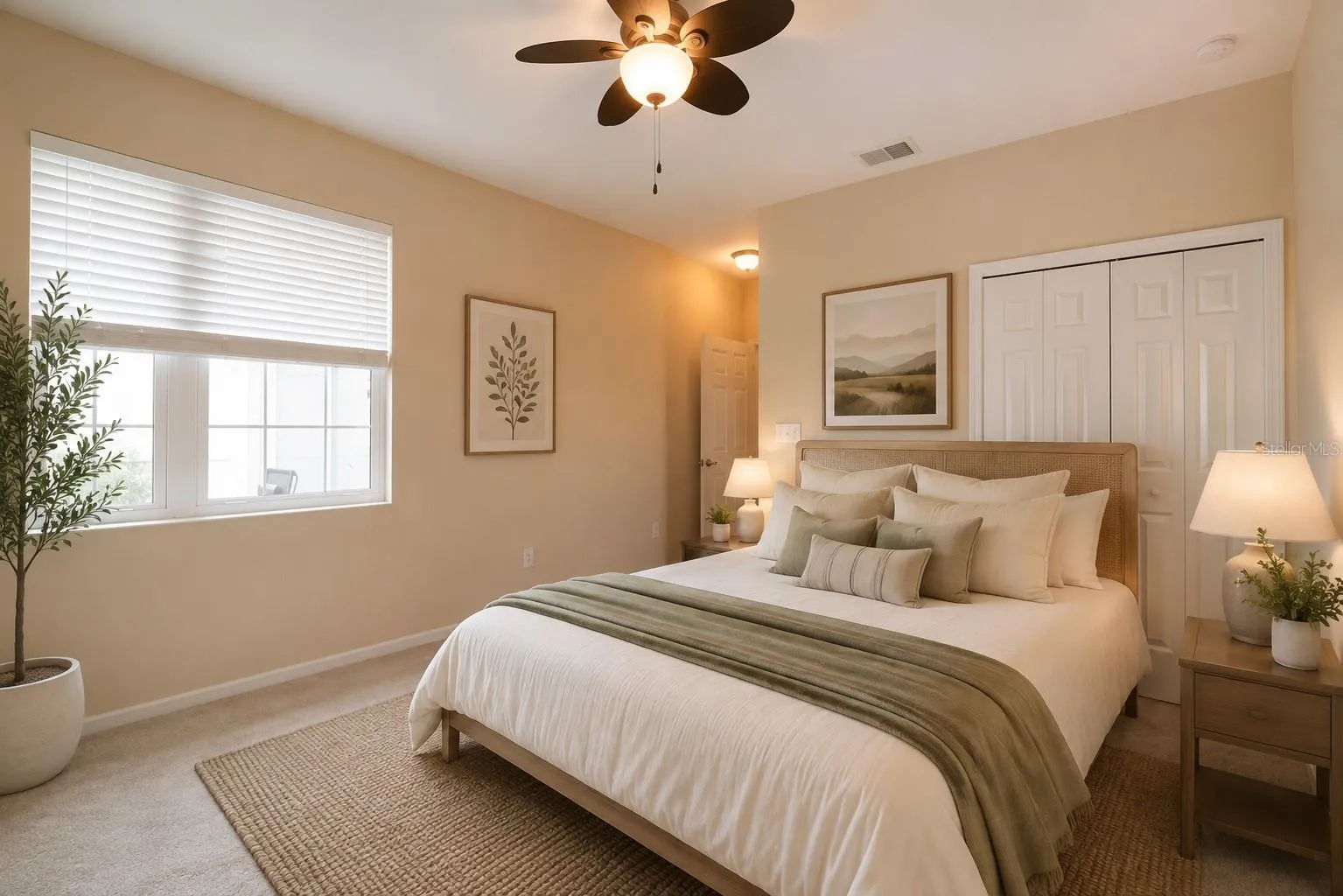 Bedroom one staged