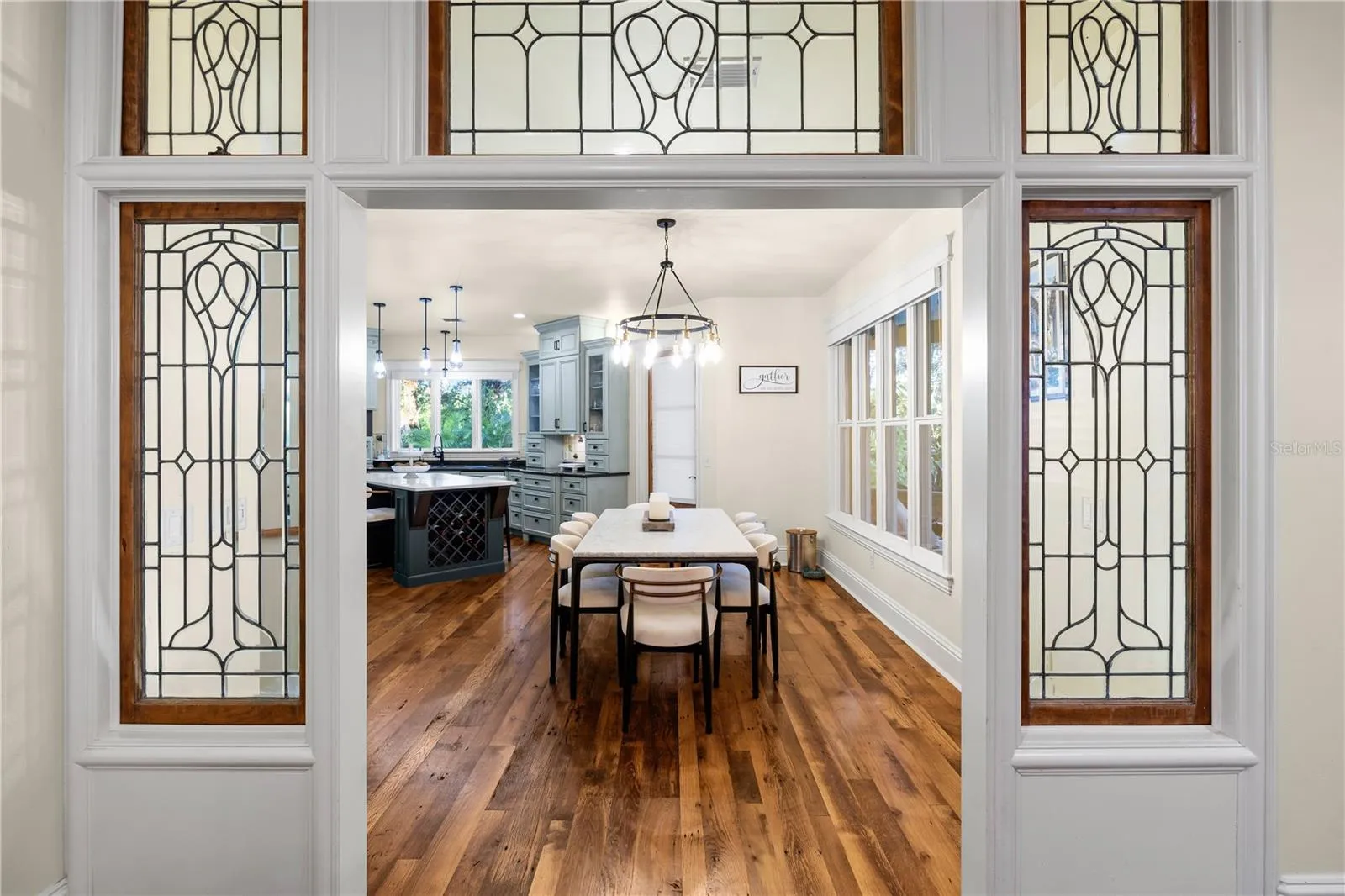 antique leaded glass with dimmable up lighting