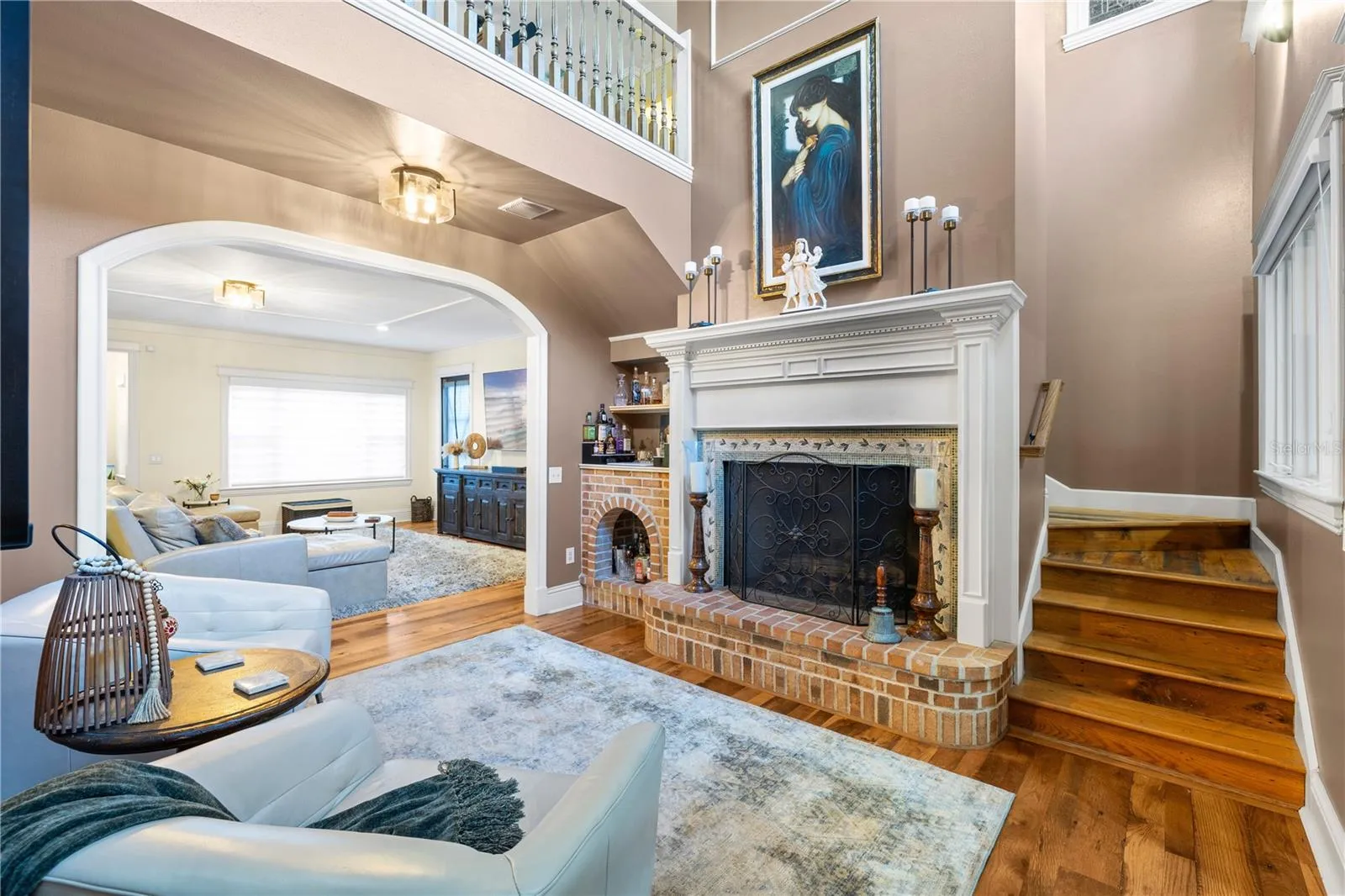 fireplace (with custom mosaic tile) sitting room