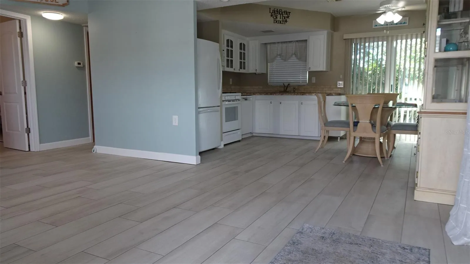 Living room, porcelain tile floors.