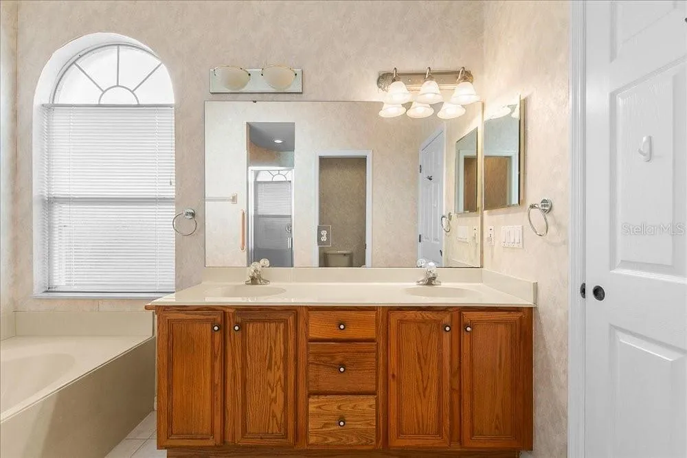 2 sinks, vintage oak cabinets