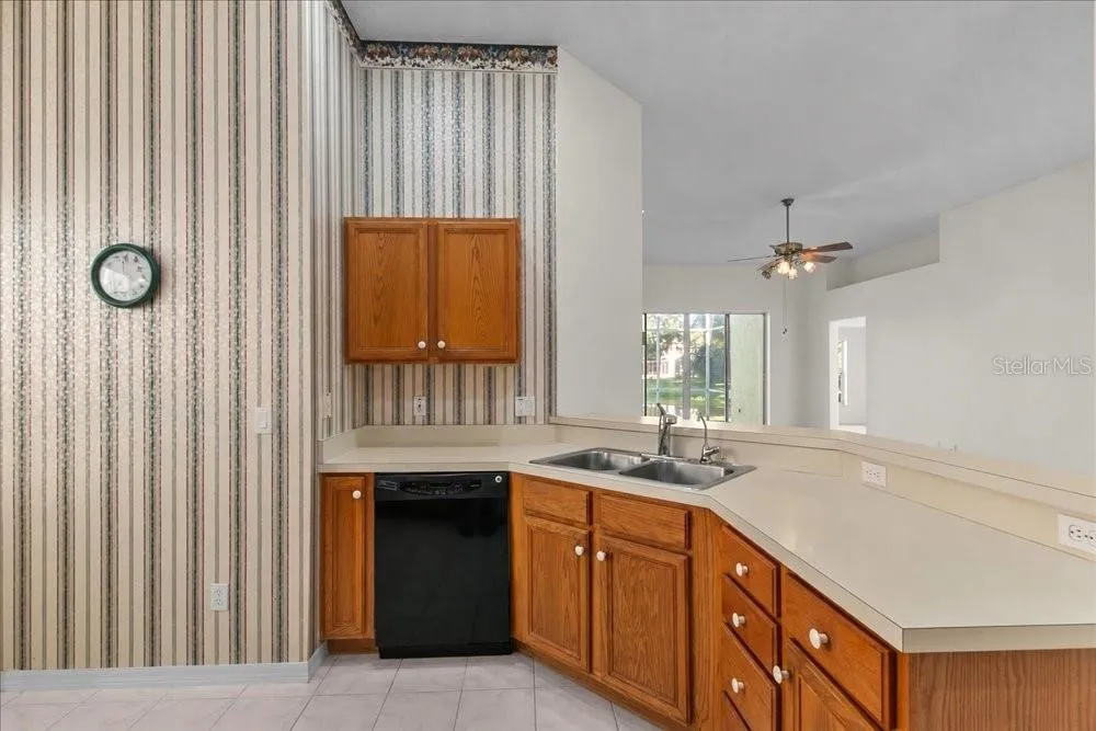 kitchen opens to family room