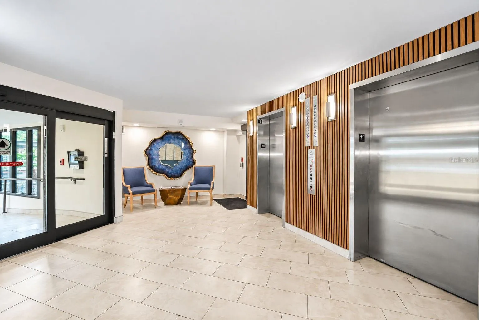 Lobby update showing 2 elevators.  The building has a generator to run elevators in case of power outage.