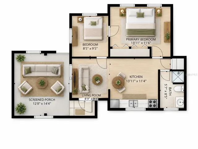 Floor Plan - Back Unit - Sample Furniture Layout