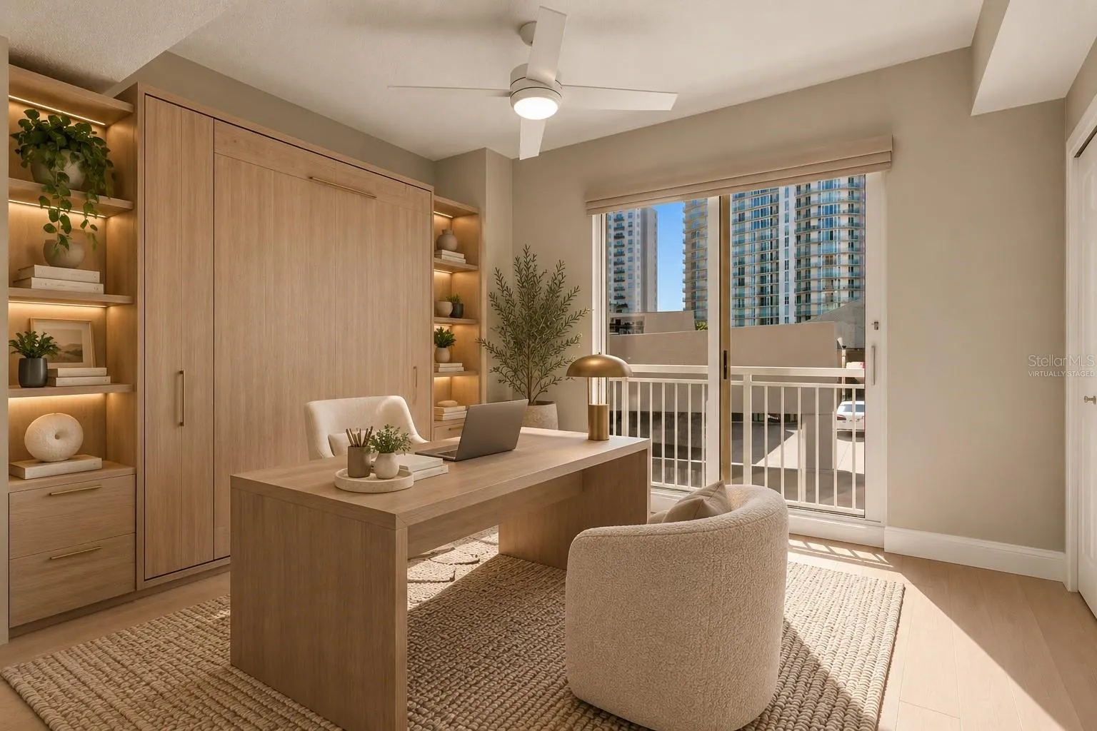 Virtually staged guest bedroom as multi-purpose room