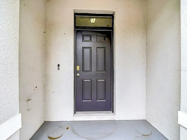 Covered entry with an electrical outlet for holiday decorations