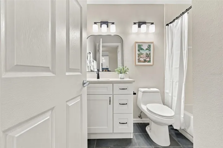 Quartz Countertop, New Faucet, MIrror, Light and Fixtures