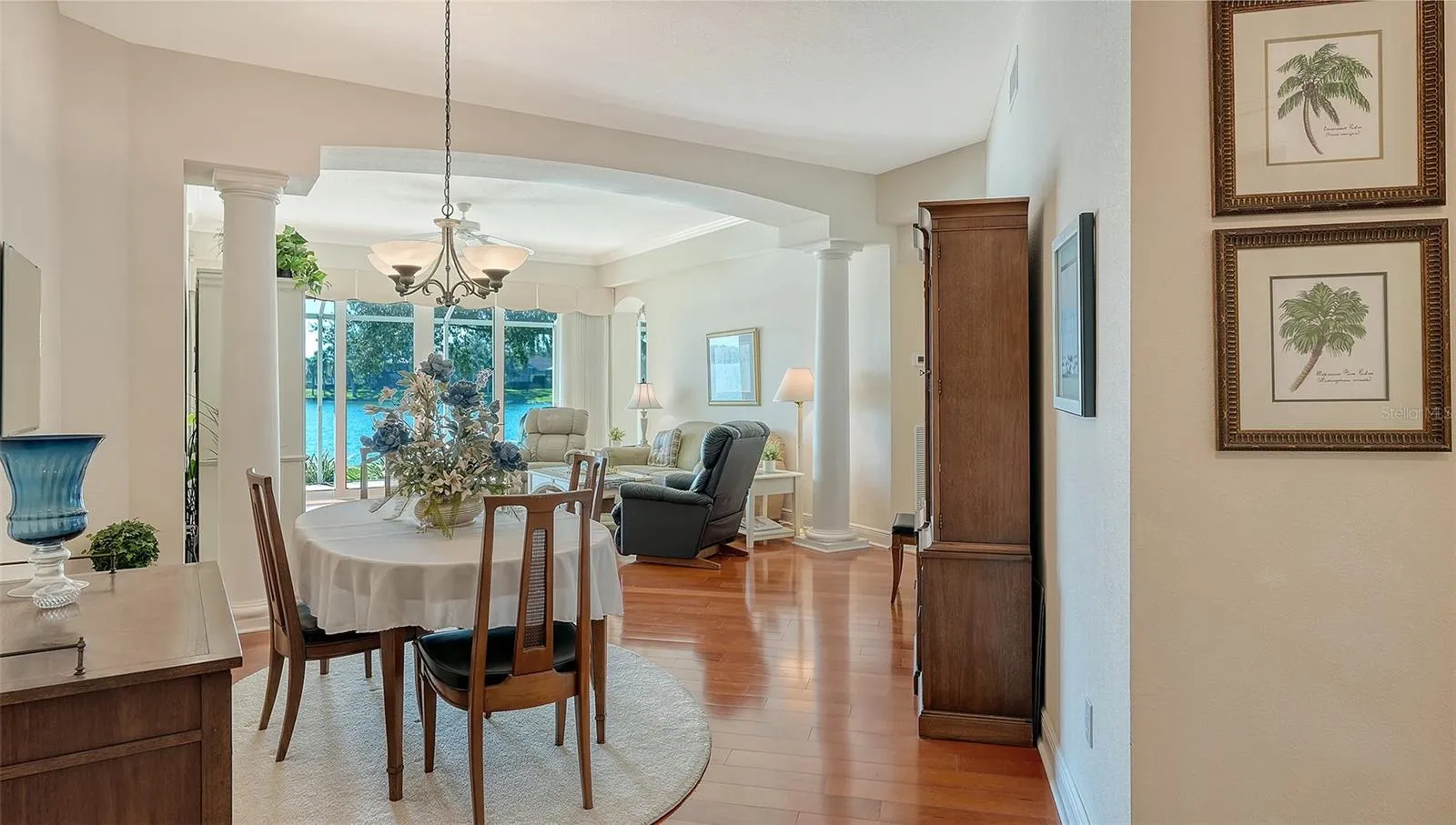 Elegant dining area with stunning wood flooring