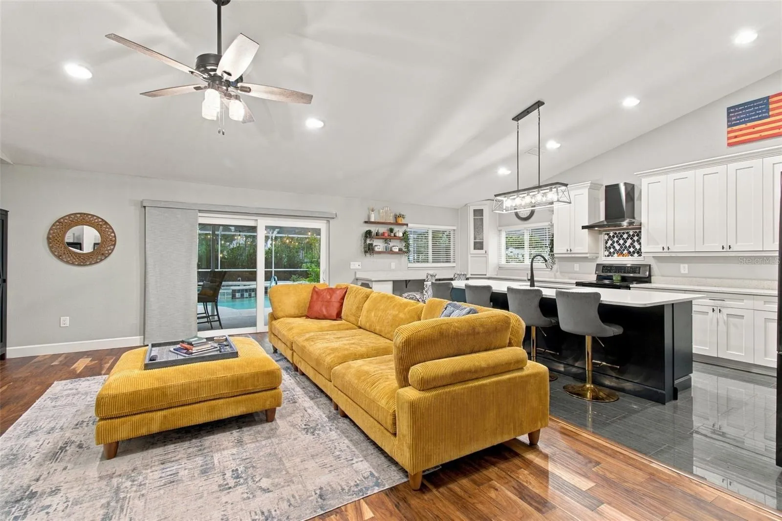 Open family room &amp; kitchen