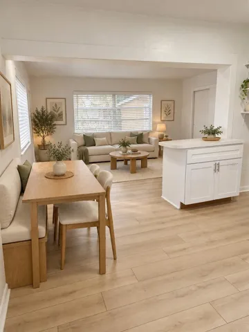 Virtually staged Family Room from Kitchen area