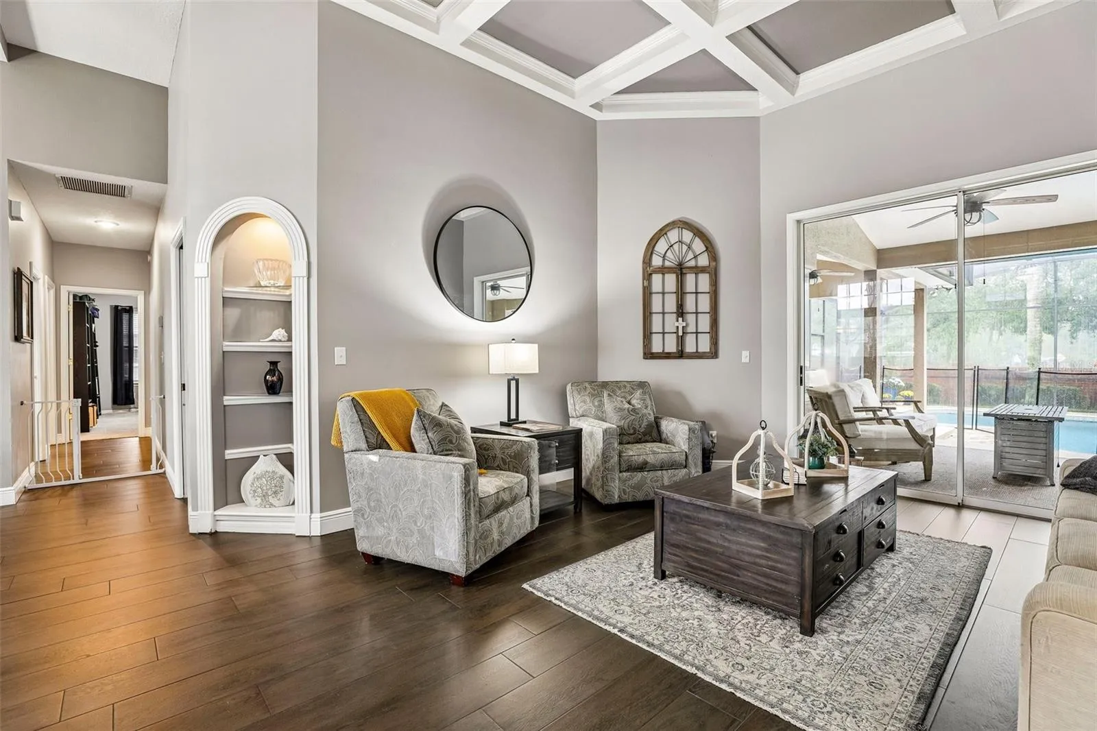 Formal Living Area with Coffered Ceiling