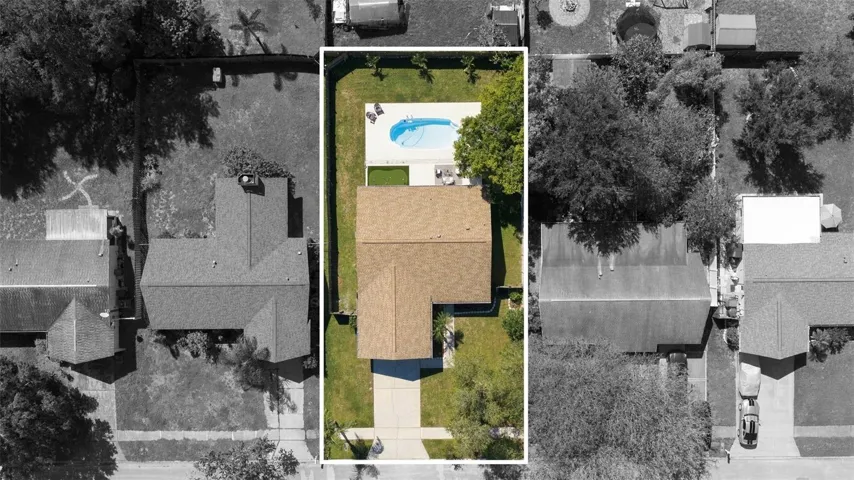 Aerial showing large fenced yard