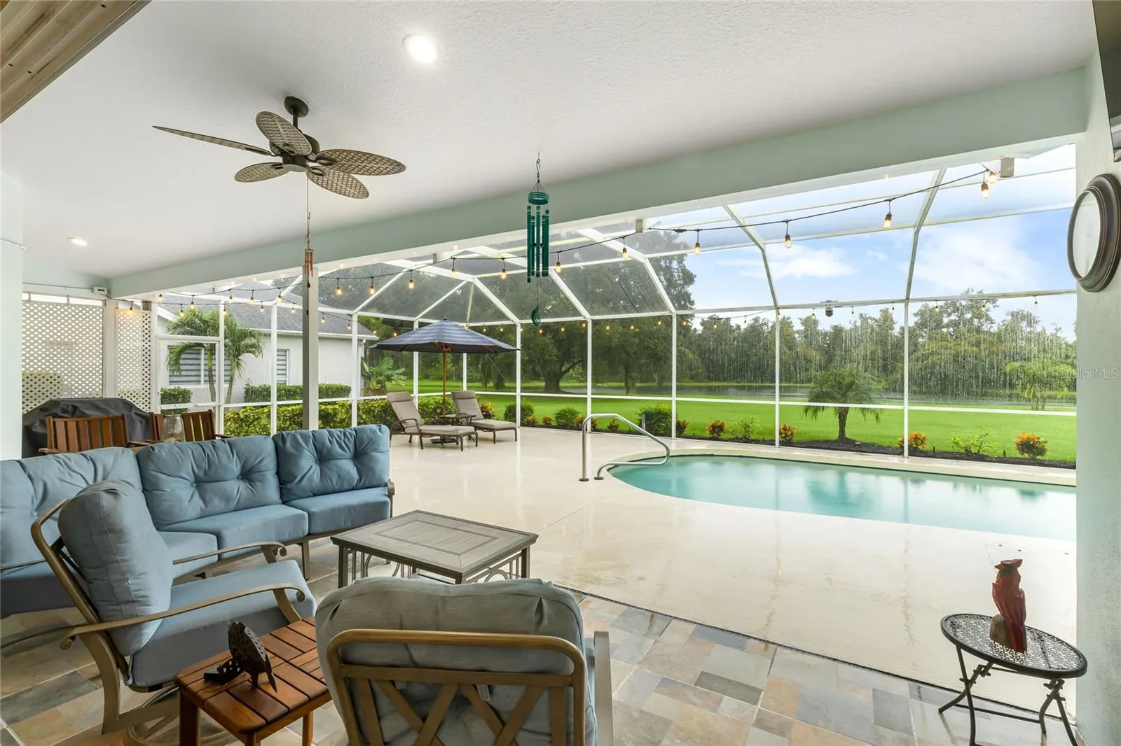 Covered lanai with completely screened in-ground pool
