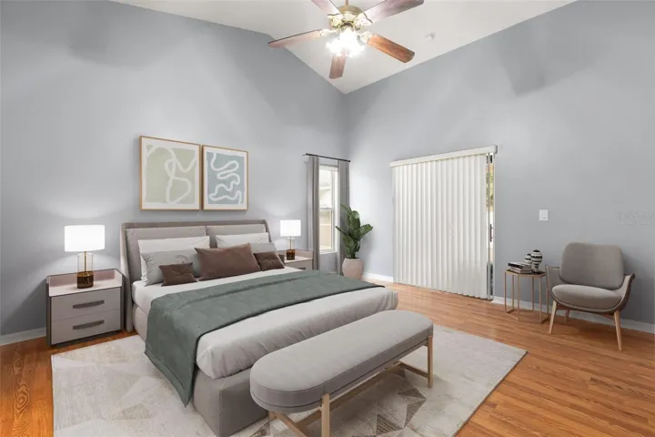Virtually staged primary bedroom