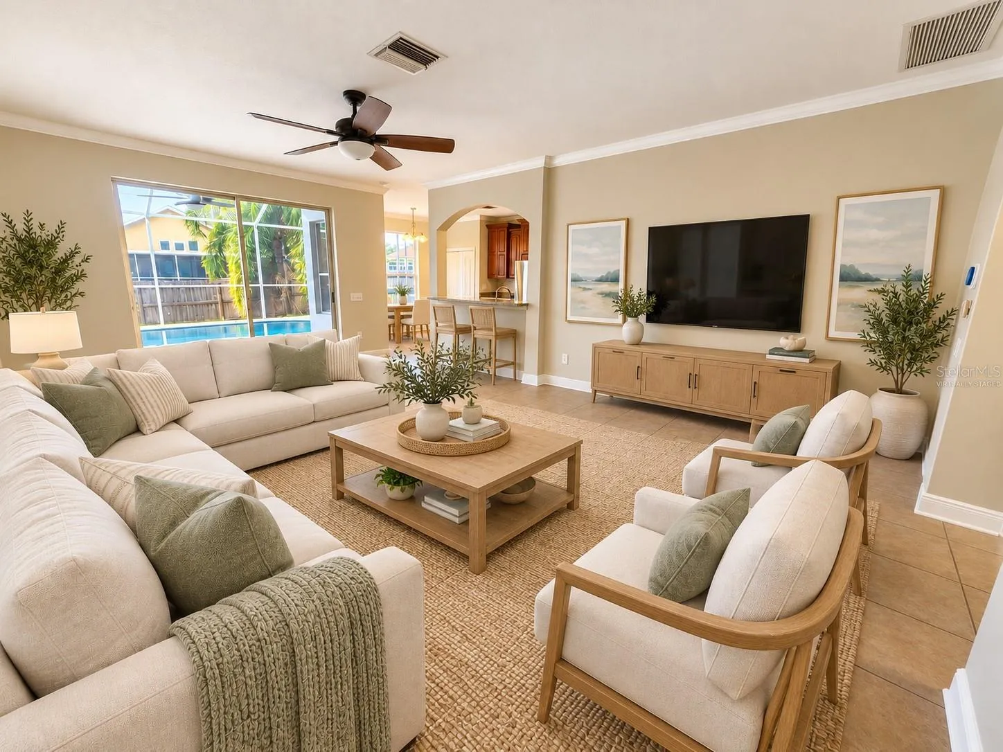 Virtually staged family room