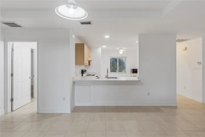 Living room looking into kitchen