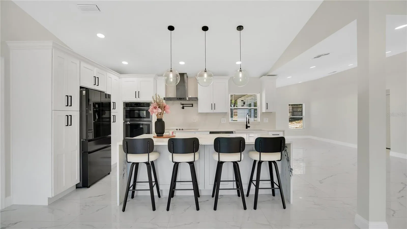Kitchen island and bar seating