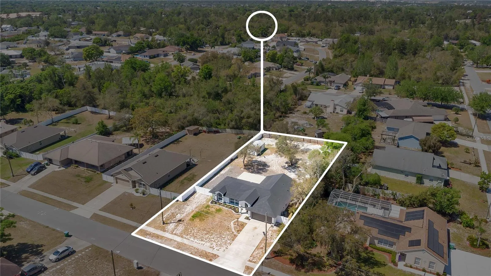Aerial view with approximate lot lines