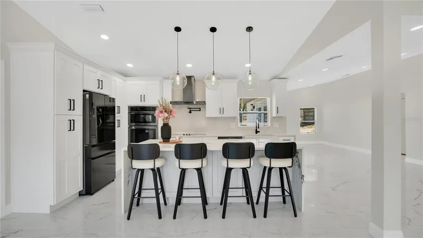 Kitchen island and bar seating