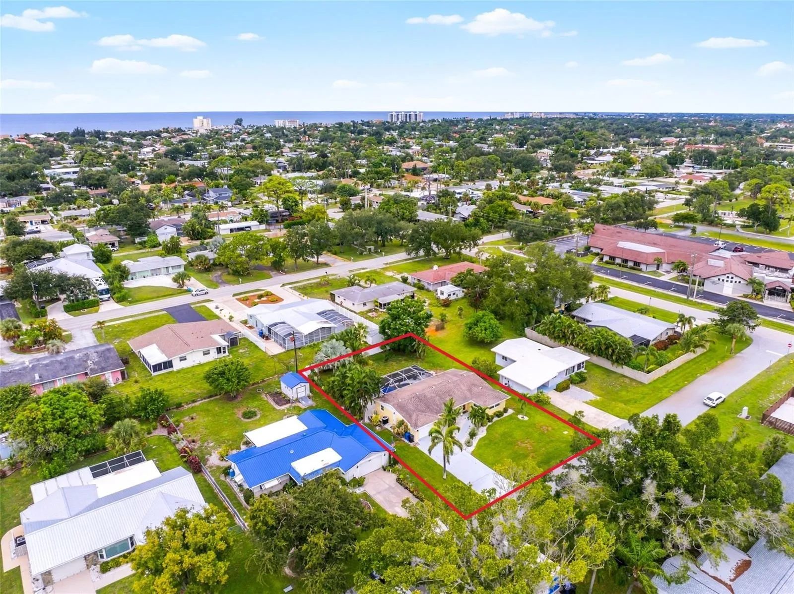 Aerial perspective of the surrounding Venice Island area.