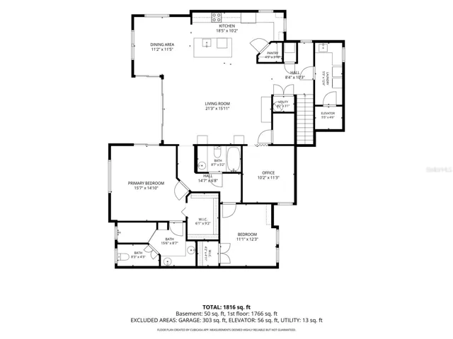 Second floor living area, including elevator
