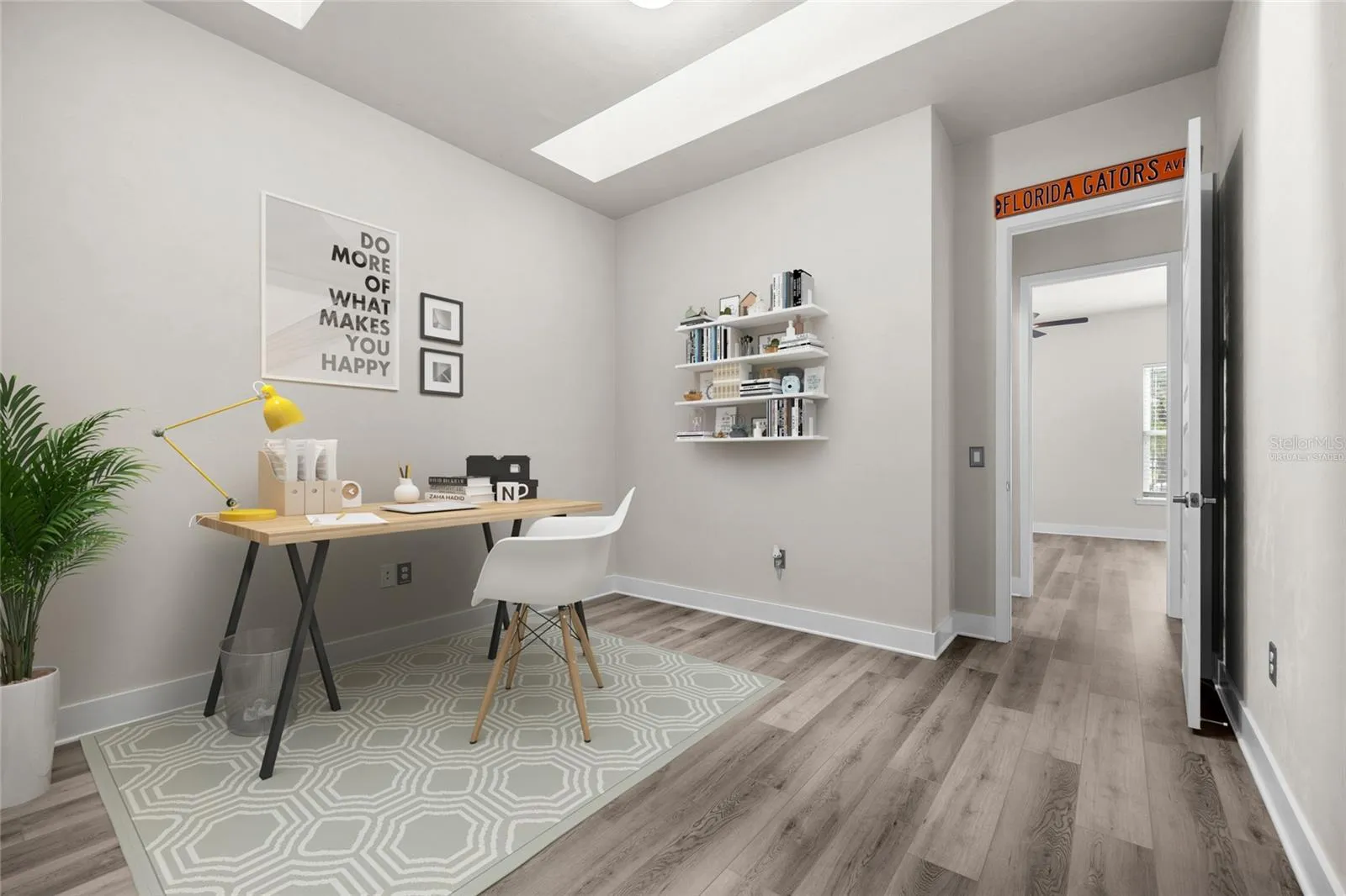 Virtually Staged Office with Skylights