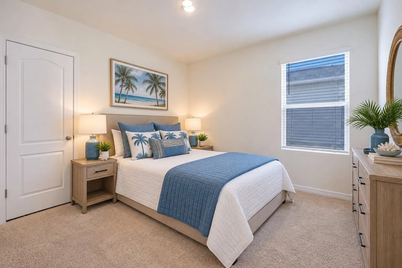 Virtually Staged,  Bedroom #2 features wall to wall carpeting