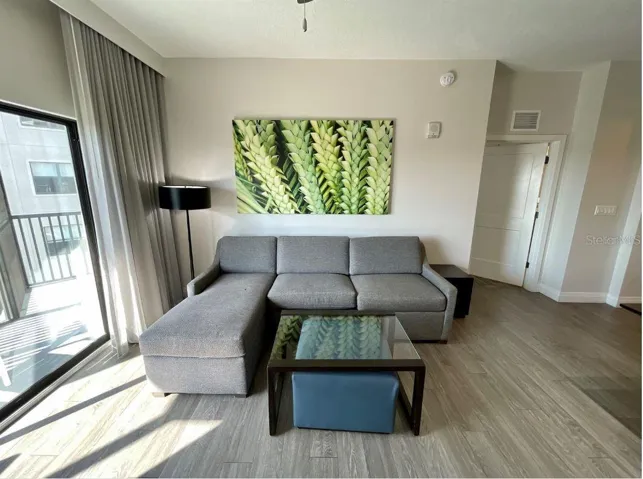 Couch has a fold-out bed