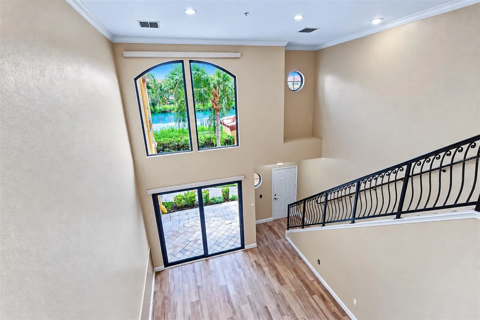 View of the living and dining room areas from the loft
