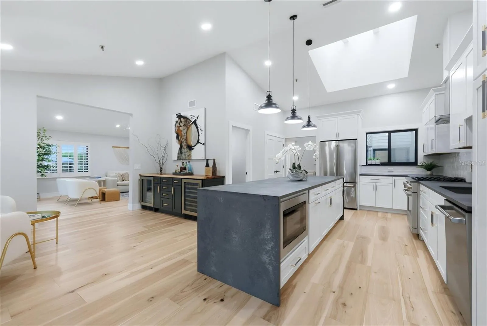 Kitchen opens to bar area