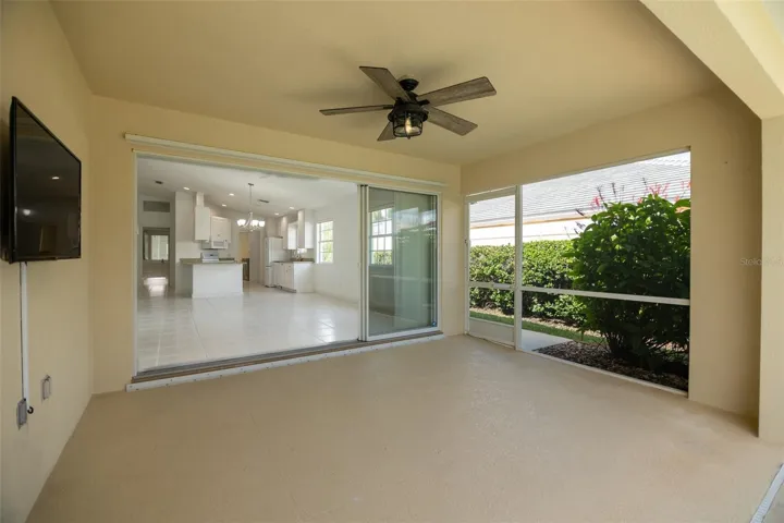 Back patio with view of Living room and Kitchen.