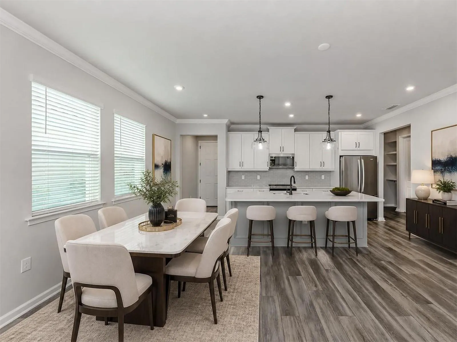 Virtually staged kitchen and dining