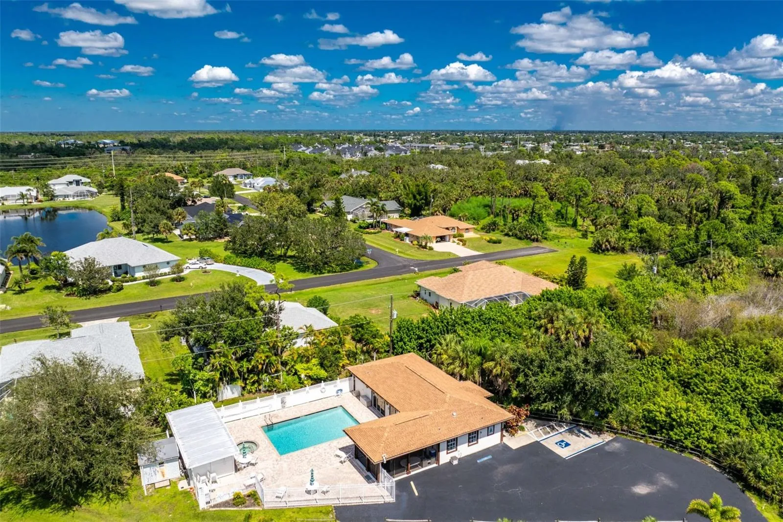Aerial - clubhouse and swimming pool