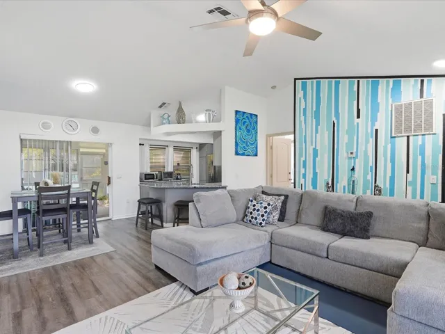 Living room facing dining area