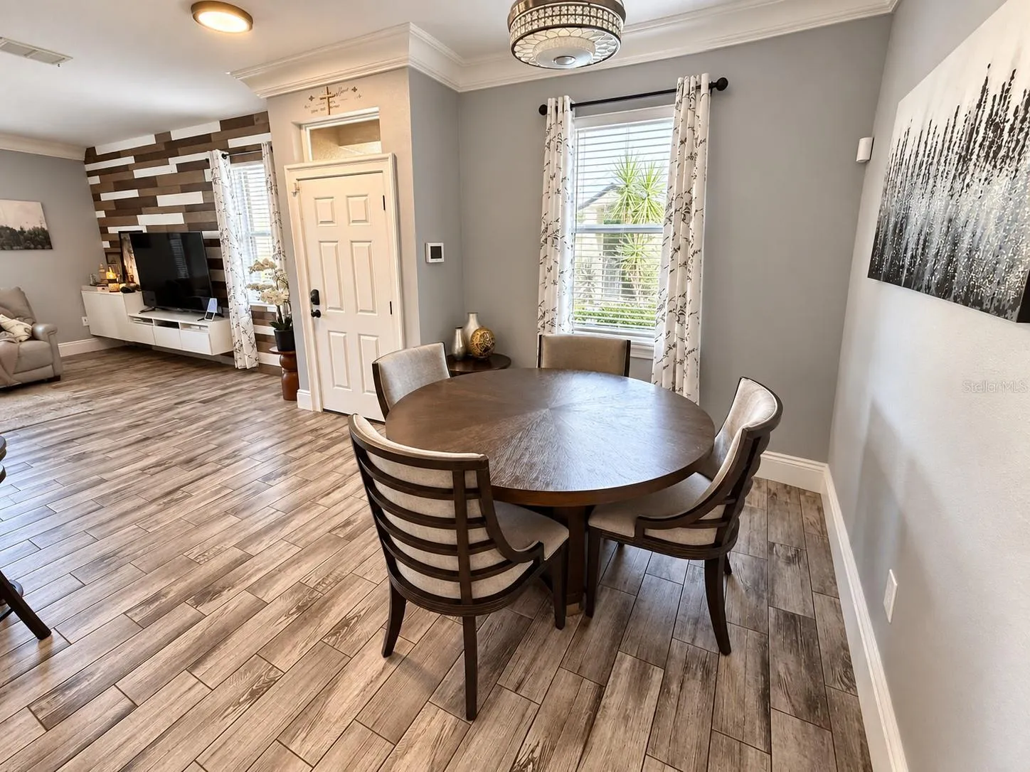 Dining area with elegant finishes.