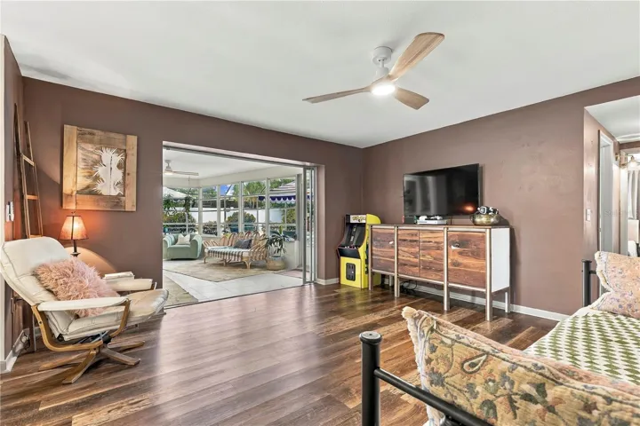 Family room open to sun room