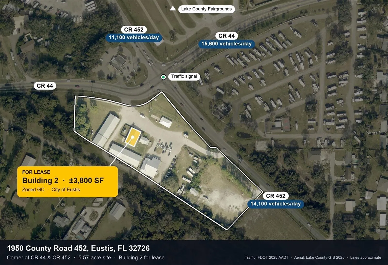 Aerial: Building 2 and site at CR 44 & CR 452 (lines approximate)