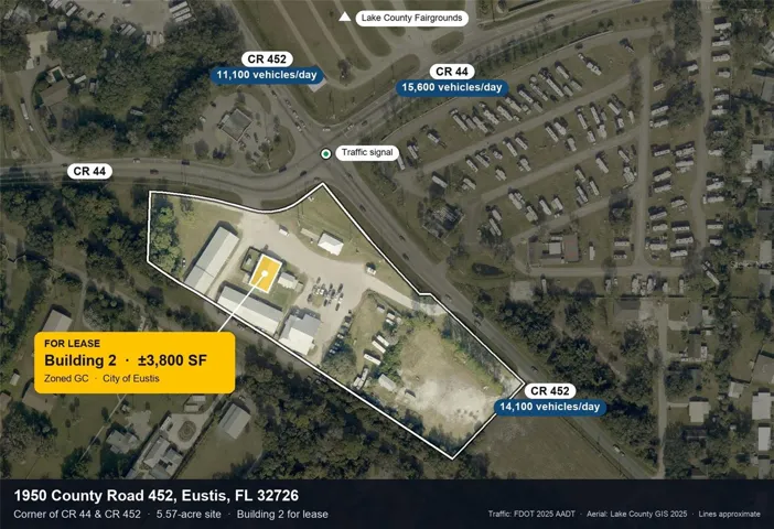 Aerial: Building 2 and site at CR 44 & CR 452 (lines approximate)