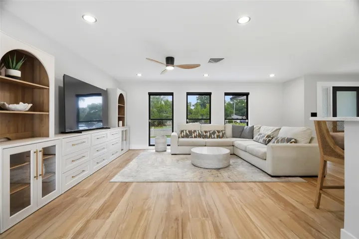 Living Room with Electronic Blinds
