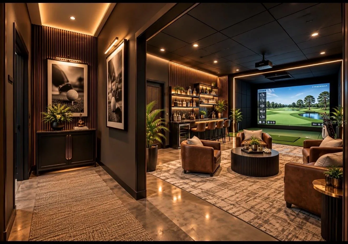 AI rendering of golf simulator lounge