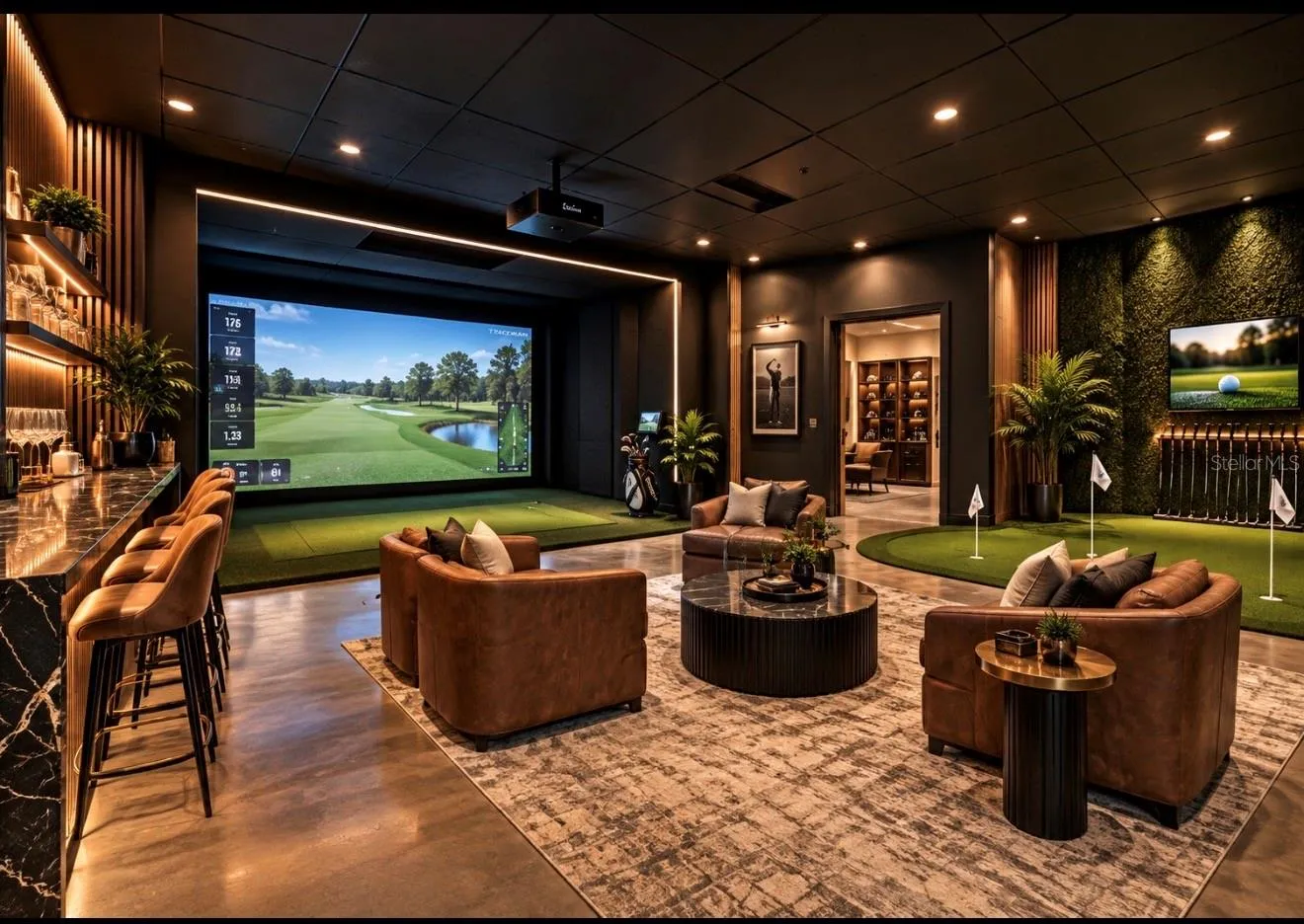 AI rendering of golf simulator lounge