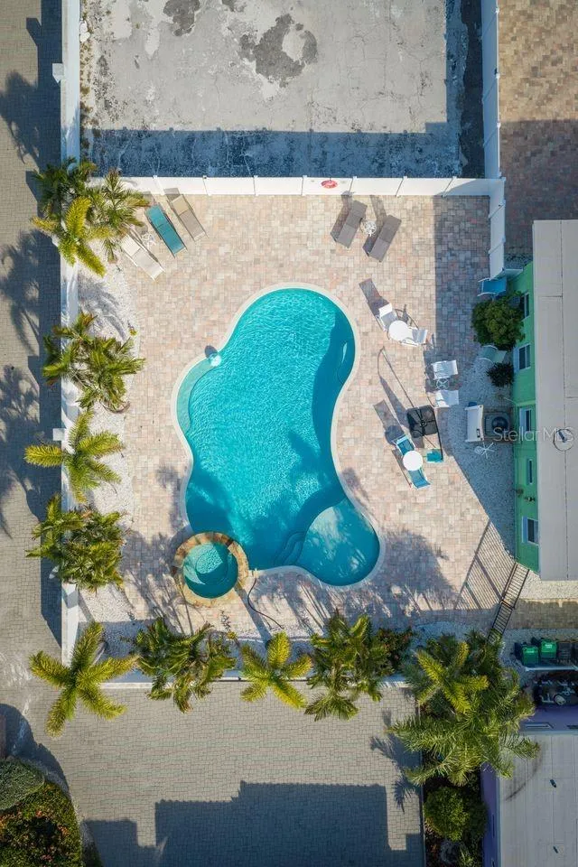 Pool has abundant deck area.