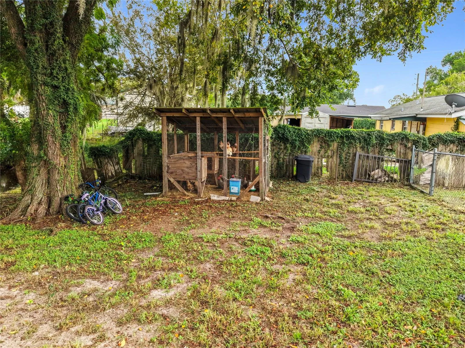 Chicken coop stays. Chickens can too if you want them!