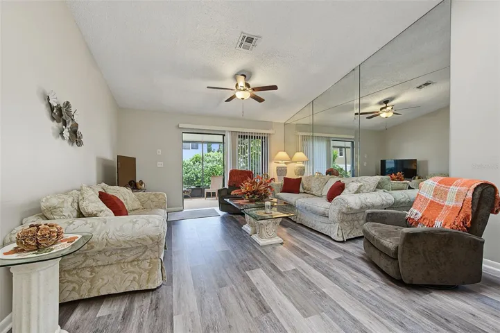 Large, Open Living Room with Skylights